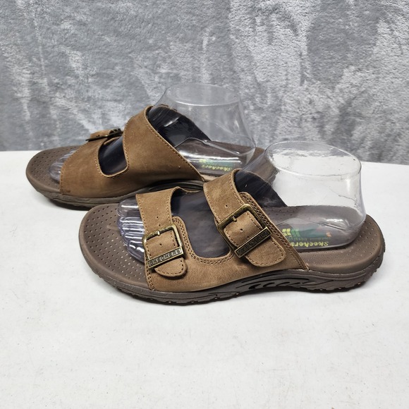 Skechers Shoes - Skechers Slide Sandals Womens Size 9 Brown Leather Double Strap Reggae Jammin
